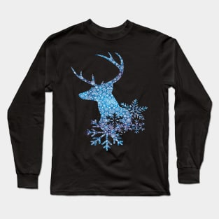 Christmas Snowflake Blue Gradient Deer Long Sleeve T-Shirt